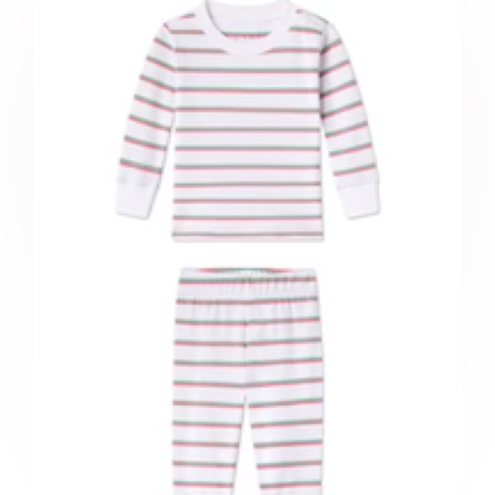 Lake Green/Red Striped Kids Matching Pima Pajamas 18-24m